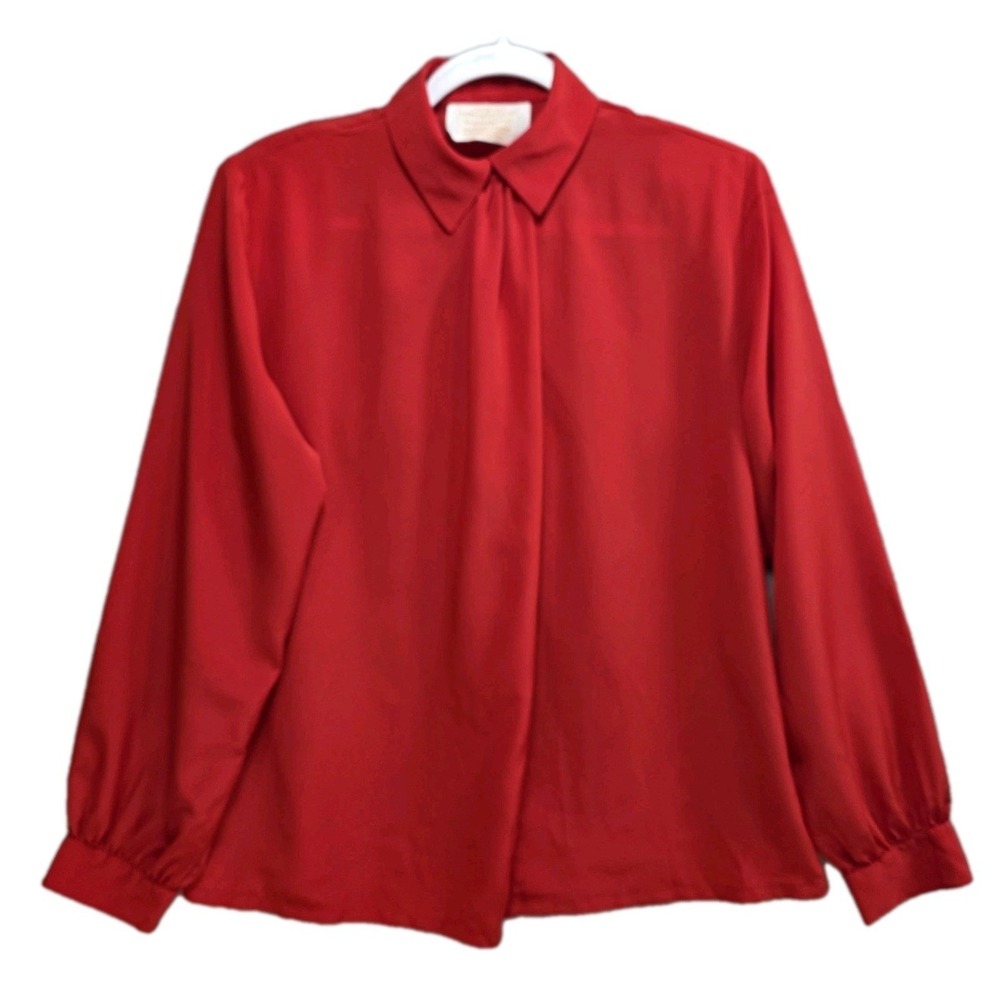 Vtg 80s Pendleton Country Sophisticates Blouse Womens 10 Top Preppy Red Pleated